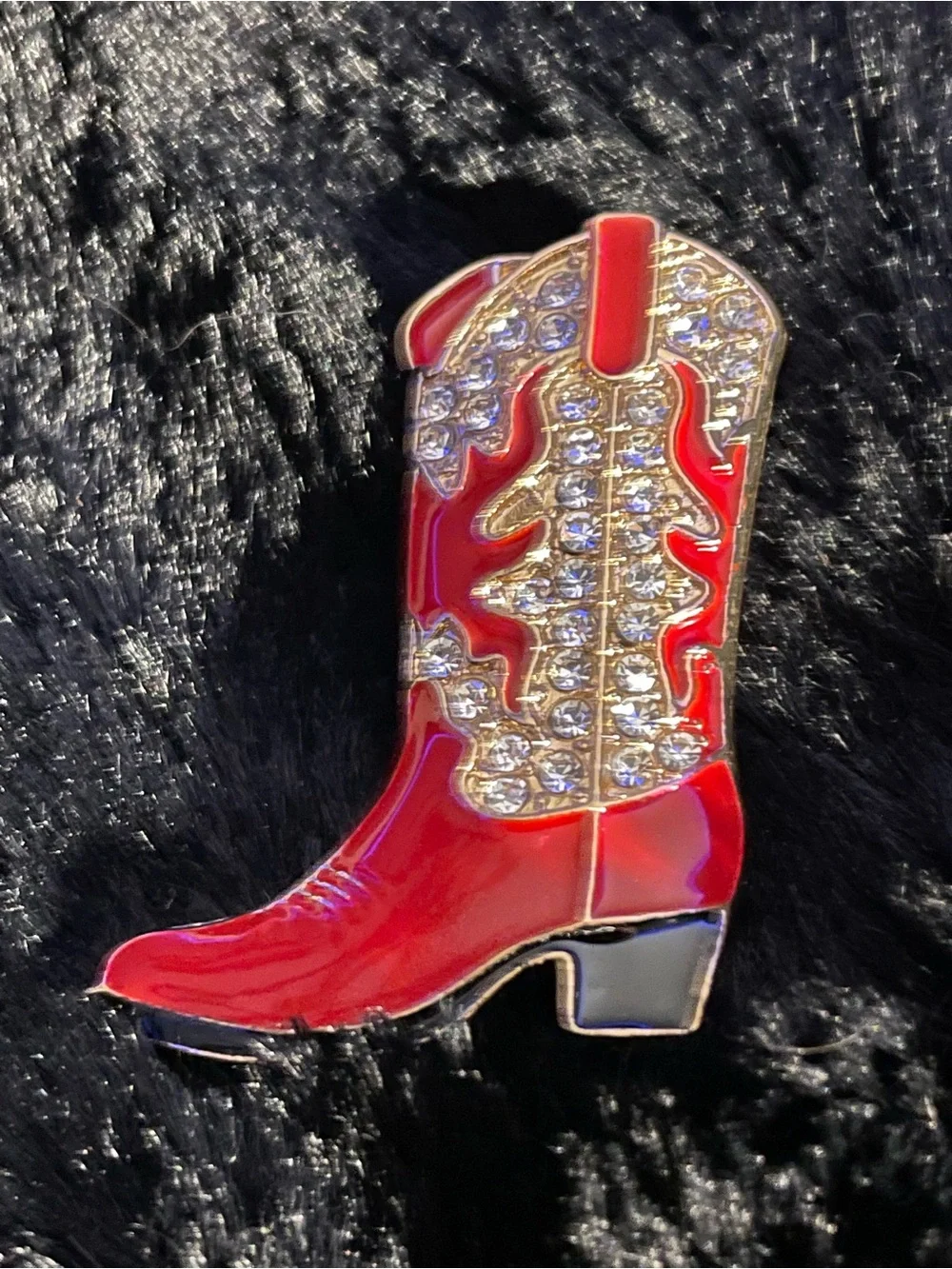 New red Jeweled Cowboy Boot Brooch for hat jacket